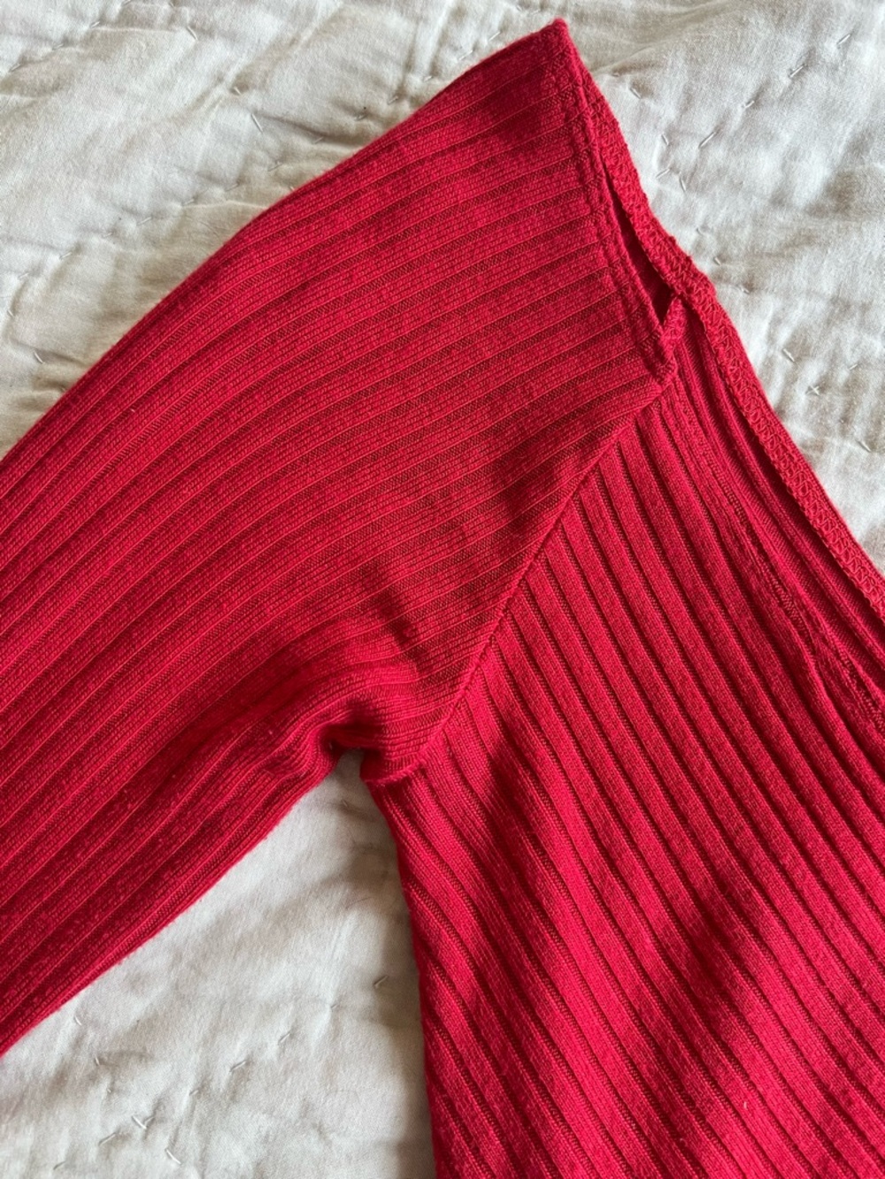 Reformation Bright Red Ribbed V-Neck Top - Picture 3 of 5